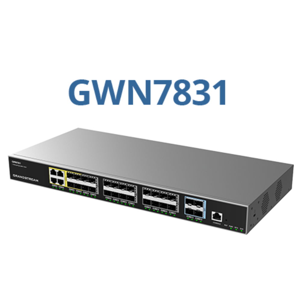 Grandstream GWN7831 Enterprise Layer 3 Managed Aggregation Switch, 20 x SFP, 4 x SFP/GigE Combo, 4 x SFP+, Redundant PSU