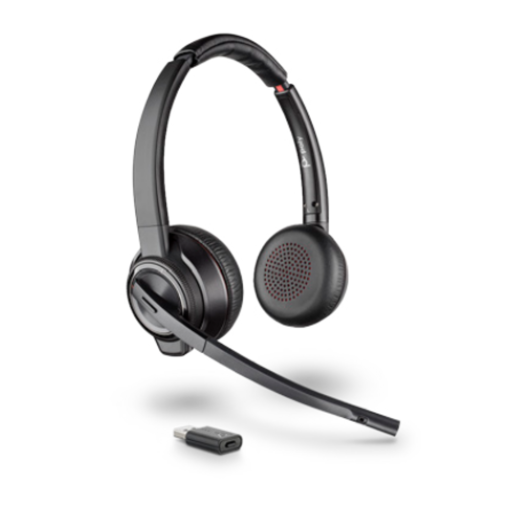 HP Poly Savi S8220 OTH Wireless UC Stereo DECT Headset, D200 Dongle,PC, USB-A ** Promo While Stock Lasts **