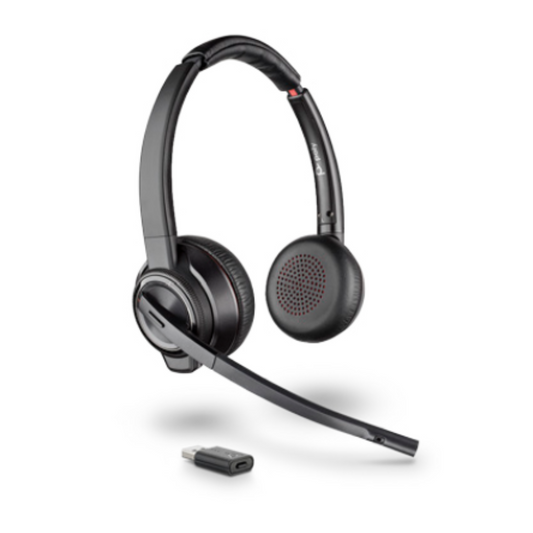 HP Poly Savi S8220 OTH Wireless UC Stereo DECT Headset, D200 Dongle,PC, USB-A ** Promo While Stock Lasts **